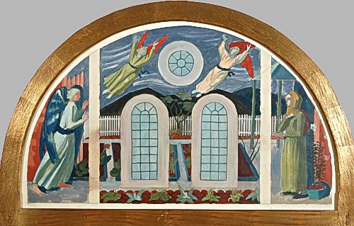 Charles-Mahoney: Design-for-the-altar-wall,-Annunciation-in-an-allotment,-circa-1942