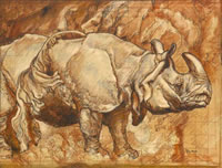 Artist Frank Brangwyn: A Powerful Rhinoceros, study for The House of Lords Mural, 1926